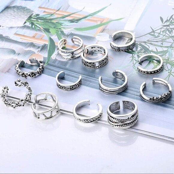 Silver Boho Adjustable Open Toe Rings - Set of 30 - Picture 8 of 10
